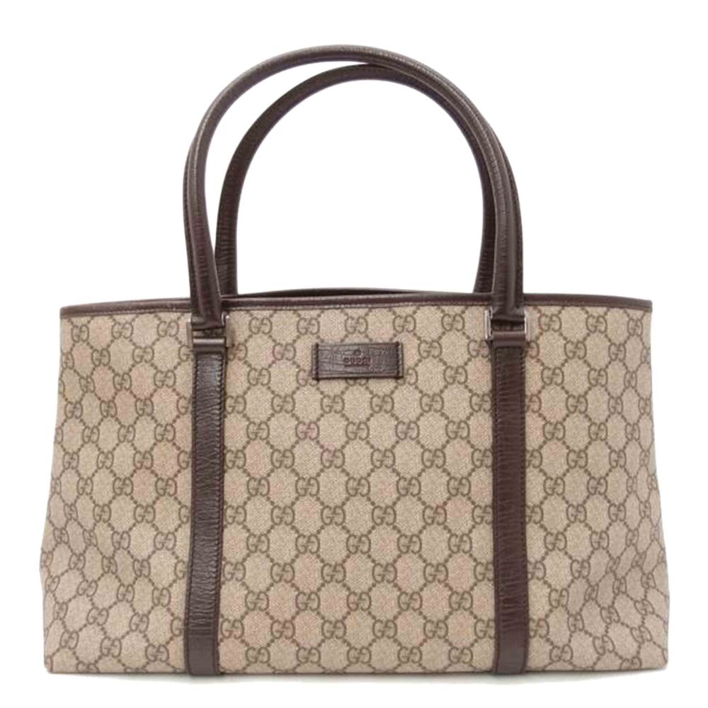 Gucci GG Supreme Tote Bag Canvas Leather Brown